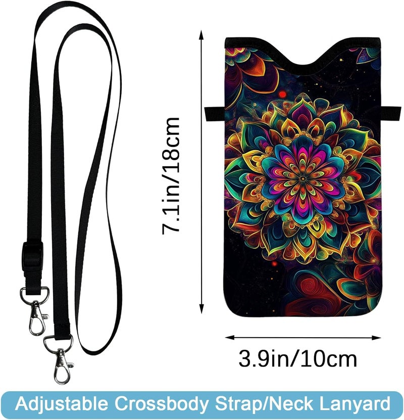 otilil Neoprene Cell Phone Sleeve Pouch Case Bag with Crossbody Strap Neck Lanyard for Women 7.1 X 3.9 in Floral - Image 2